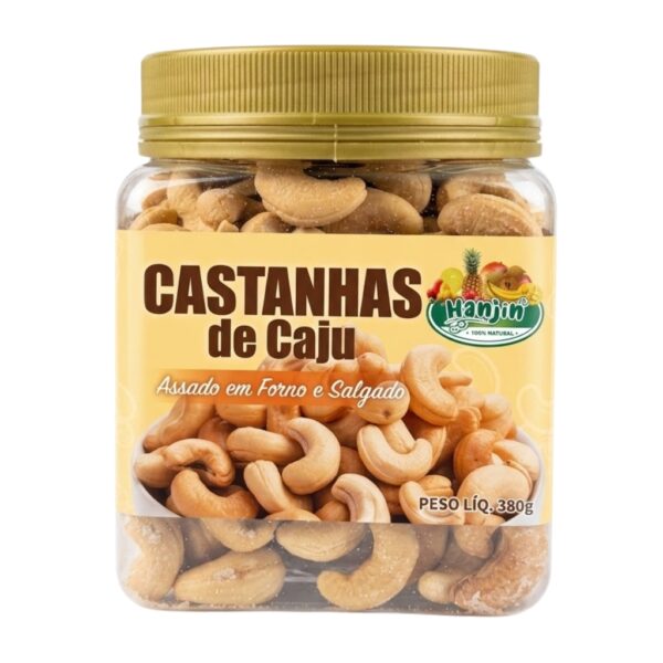 castanha de caju salgado no pote 380g assada no forno sem Óleo hanjin