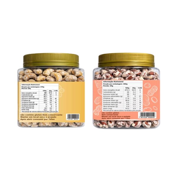kit castanha de caju doce crocante 370g e amendoim caramelizado 350g hanjin