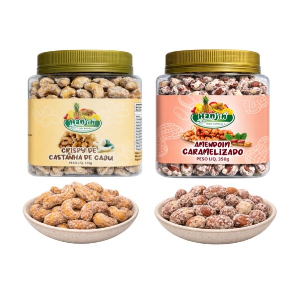 kit castanha de caju doce crocante 370g e amendoim caramelizado 350g hanjin