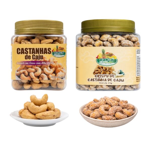 kit premium castanha de caju com alho e sal 380g e doce crocante 370g sem Óleo hanjin