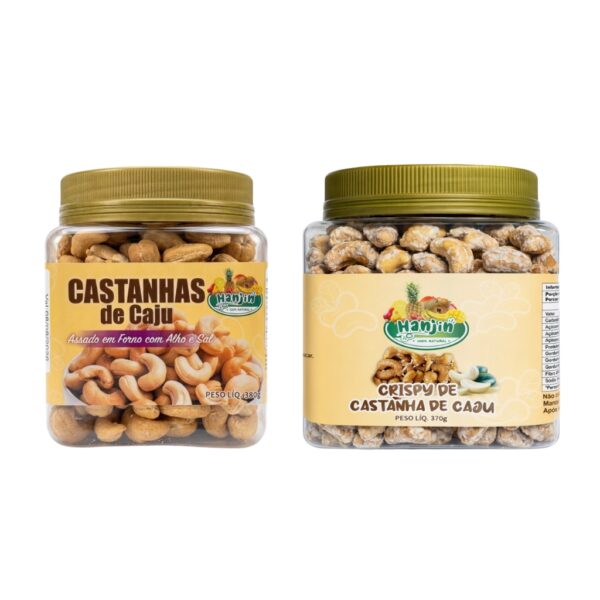 kit premium castanha de caju com alho e sal 380g e doce crocante 370g sem Óleo hanjin