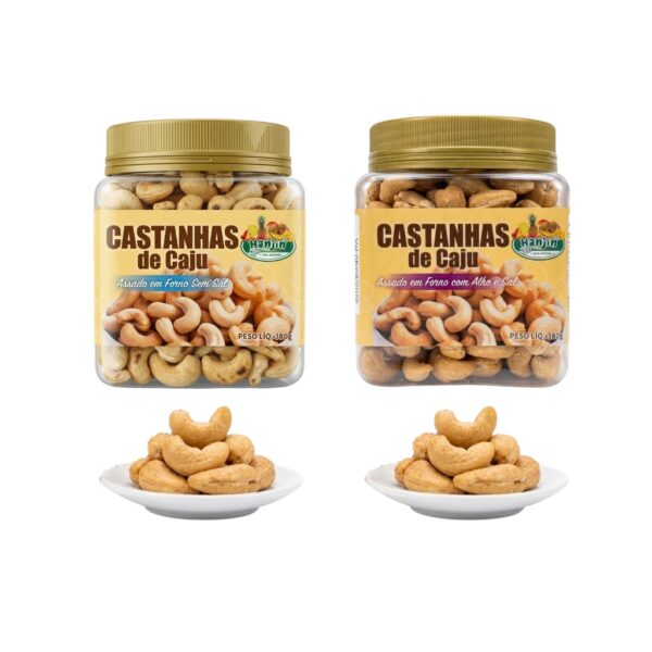 kit castanha de caju sem sal,com alho e sal pote 380g x2 assada sem Óleo hanjin