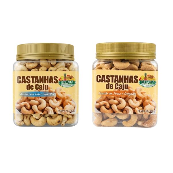 kit castanha de caju sem sal,salgado,pote 380g x2 assada sem Óleo hanjin