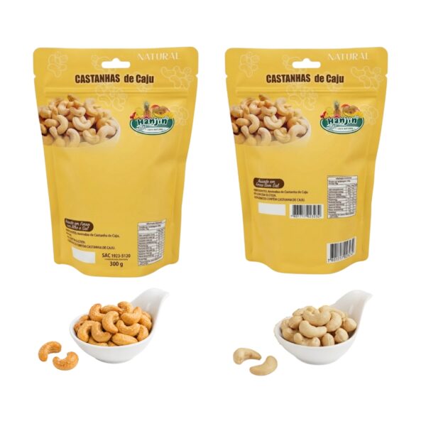 kit castanha de caju com alho e sal ,sem sal 2x250g assada sem Óleo hanjin