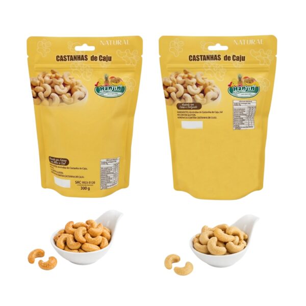 kit castanha de caju salgado,com alho e sal 250g x2 assada sem Óleo hanjin