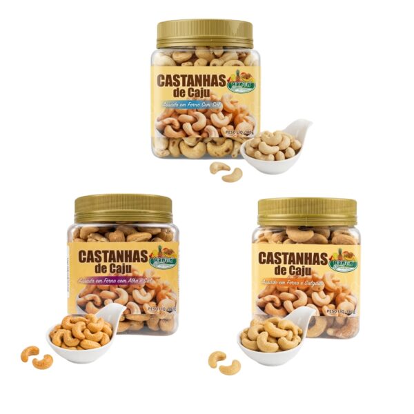 kit castanha de caju com alho e sal,sem sal,salgado pote 380gx3 assada sem Óleo hanjin