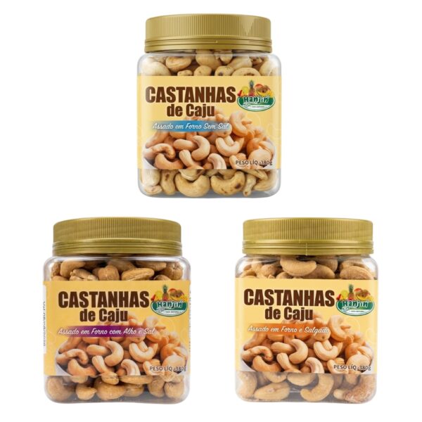 kit castanha de caju com alho e sal,sem sal,salgado pote 380gx3 assada sem Óleo hanjin