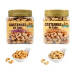 kit castanha de caju salgado,com alho e sal pote 380g x2 assada sem Óleo hanjin