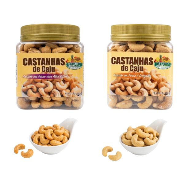 kit castanha de caju salgado,com alho e sal pote 380g x2 assada sem Óleo hanjin