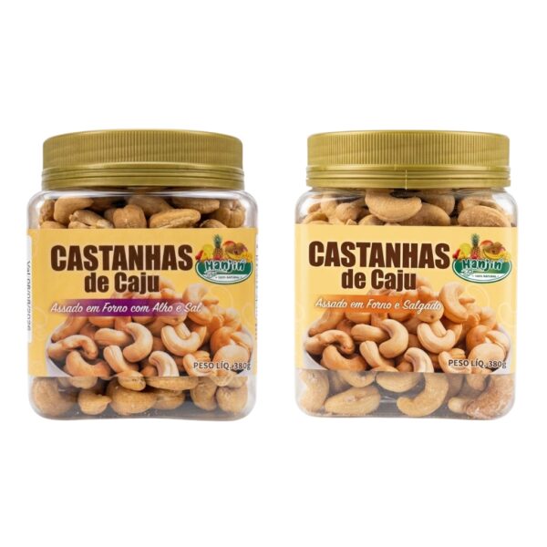 kit castanha de caju salgado,com alho e sal pote 380g x2 assada sem Óleo hanjin